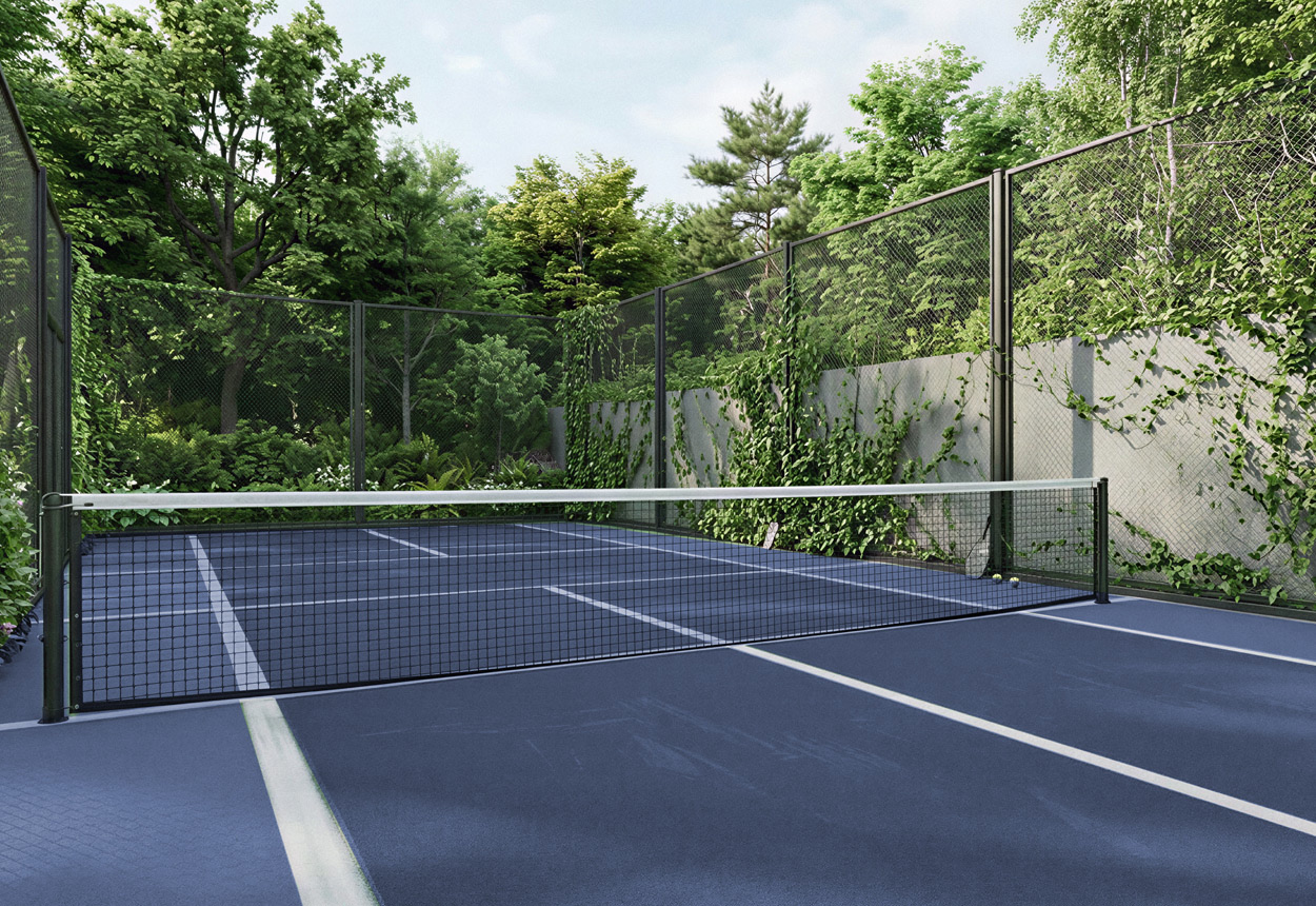 Fenced pickleball and tennis court